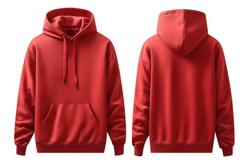 Mock up of front and back view of red hoodie with an isolated background
