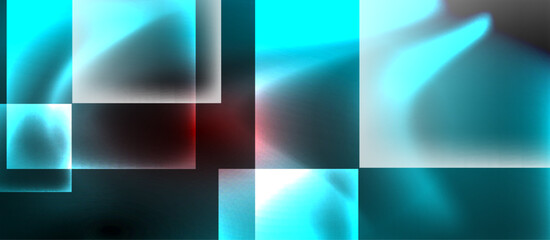 Fototapeta premium Glass squares with neon shiny light abstract background