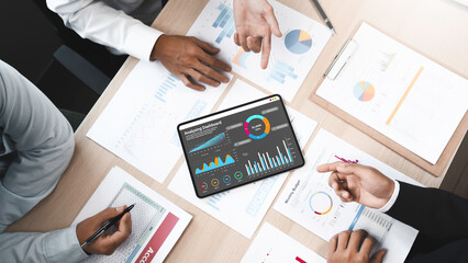 Business team meeting for analyzing sales data and financial growth graph chart report. Business planning, strategy and development. Financial accounting. market research, data analysis