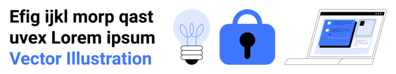 Lightbulb, lock symbol, and laptop screen displaying security interface. Ideal for cybersecurity presentations, technology blogs, educational content, startup pitch decks, digital security manuals