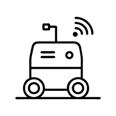 Obraz premium AI delivery robot illustration with wheels and wireless signals on white background