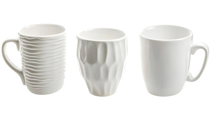 Elegant Set of White Coffee Cups Displayed on a Transparent Background Generative AI
