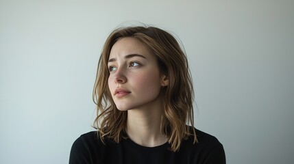 Fototapeta premium Thoughtful Young Woman in Minimalist Setting