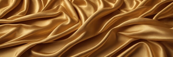 Gold Glistening Fabric Background with Wrinkles and Folds