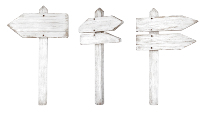 White Wooden Signposts Set Isolated on a Transparent Background Generative AI