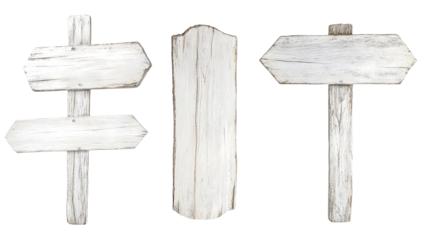White Wooden Signposts Isolated on a Transparent Background Generative AI