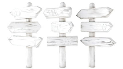 Collection of White Wooden Signposts on a Transparent Background Generative AI