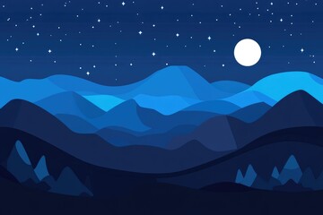 Obraz premium A Nighttime Landscape with Blue Mountains and a Full Moon