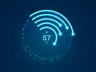Electric Vehicle battery charging Status Dashboard Hologram Interface with Percentage Numbers in technology circle Round loading bar vector design concept. Battery charging dashboard for ui, ev car.