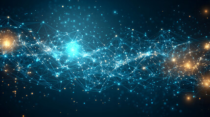 Obraz premium Abstract digital background with interconnected nodes and lines forming an array of cyber connections on a teal gradient, representing a technology network 