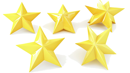 Five Vibrant Yellow Stars Arranged Creatively on a Clear Background Generative AI