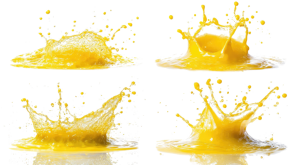 Yellow Water Splashes and Drops Isolated on a Clear Background Generative AI