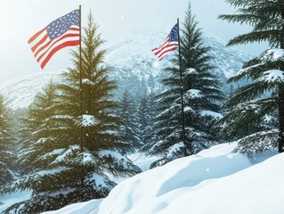 Winter Wonderland with American Flag