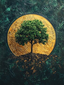 Tree art with gold circle background