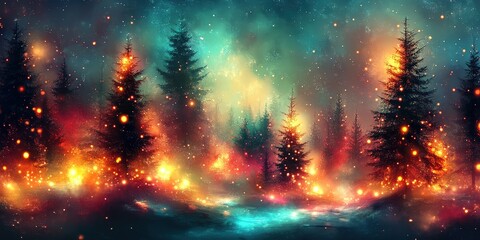 Fototapeta premium Enchanted Forest with Glowing Christmas Trees