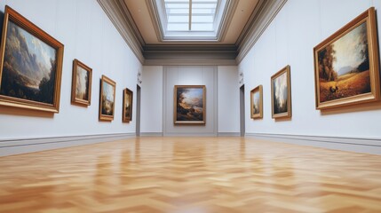 Fototapeta premium Image of a gallery, art gallery, art gallery to display the artist's paintings and artwork, show in a lighted area without people.