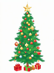 Fototapeta premium vector picture of a decorated Christmas tree in cartoon style on a white background