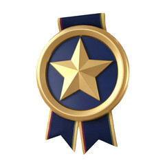 3D Winner Medal with Star and Ribbon on Transparent Background, Quality Guarantee Product Champion Award, Minimal Cartoon Style, 3D Graphics Medal Rating Icon Rendering, PNG Isolated