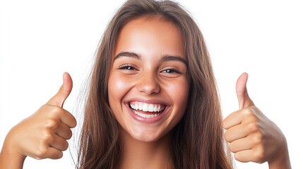 Joyful Young Woman Giving Thumbs Up Gesture