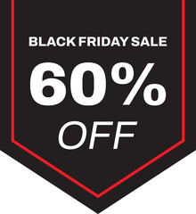 Black Friday Sale Sixty Percent Discount Vector Sticker Tag