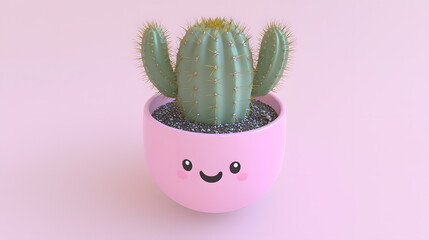 Cute cactus in a smiling pink pot