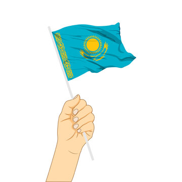 recommend clip art: Vector illustration of Kazakhstan flag in hand on transparent background