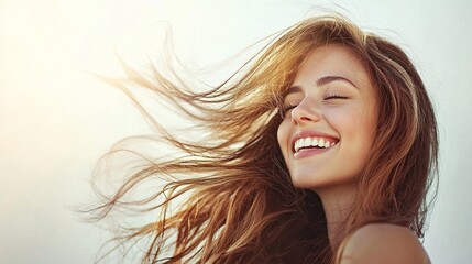 Fototapeta premium Young Woman with Radiant Smile Under Bright Sunlight