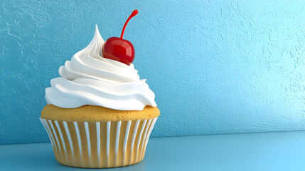 Delicious vanilla cupcake with cherry topping
