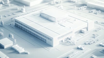 Fototapeta premium top view of modern industrial building, 3D white blueprint, abstract architecture background concept