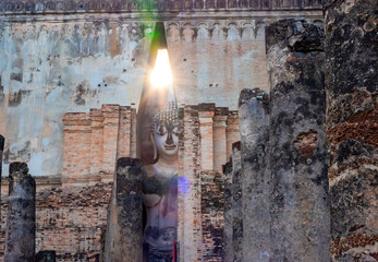 The most beautiful Viewpoint Historic temple of Sukhothai Historical Park, Thailand.