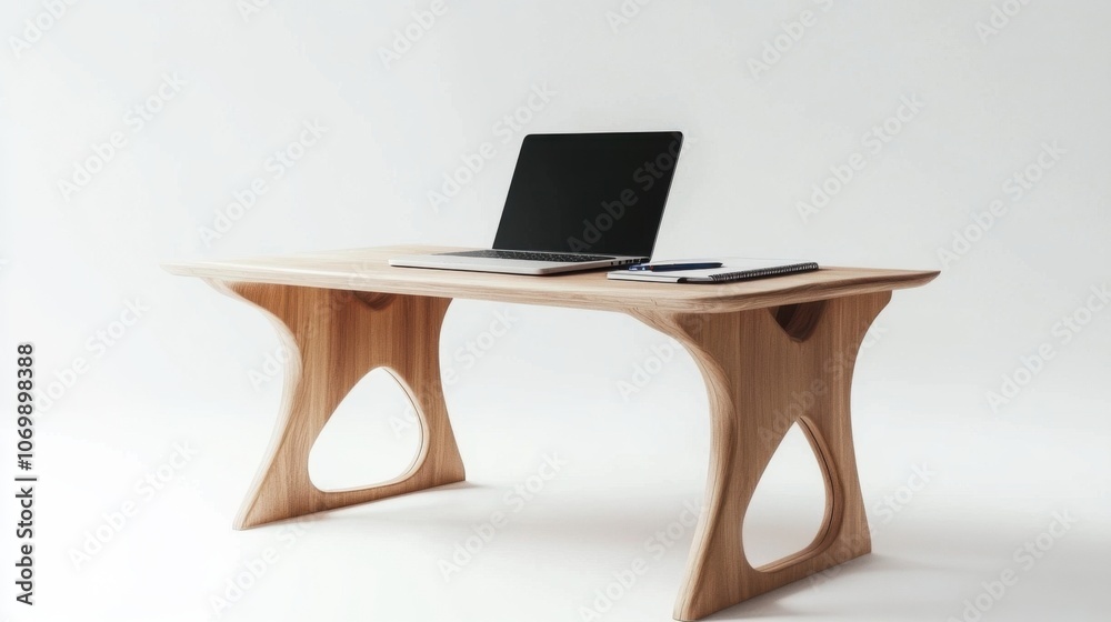 Poster image of a computer on a desk in a minimalist office to convey the concept of working and using tech