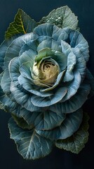 Obraz premium Close-Up of a Fresh Green Cabbage with Detailed Leaf Texture