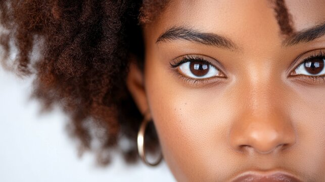 close-up beutiful black woman portrait against on white background