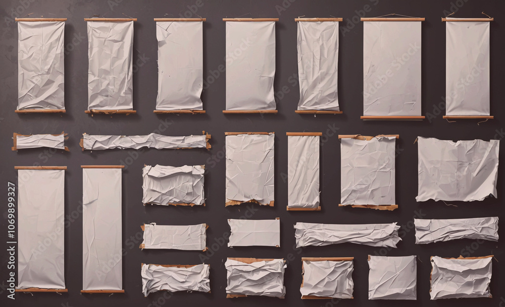 Poster collection of torn paper with a variety of sizes and shapes