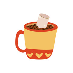 Christmas chocolate and eggnog drinks, winter holiday hot cups, vector icons. Christmas eggnog or milk punch beverages in cups and mugs, hot chocolate drinks for New Year and Xmas greeting card