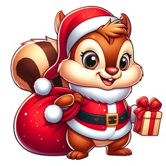 Cute Christmas Cartoon Chipmunk. Clipart is a great choice for creating cards, invitations, party supplies and decorations. AI generated.