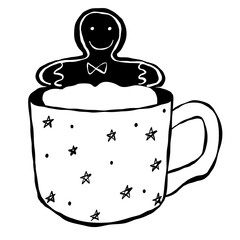 Line art hot drink with gingerbread