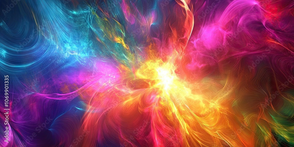 Poster lively and colorful abstract background featuring psychedelic rays, creating an energetic and dynami