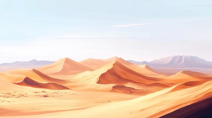 Naklejka premium A serene desert scene captures the essence of rolling dunes, inviting viewers to explore the tranquil beauty of the desert landscape with ample space for text.