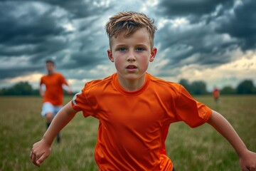 Fototapeta premium Young Football Player in Dynamic Action Shot