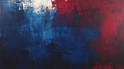 Abstract texture canvas painting in deep blue and wine red hues, enhanced by creamy overlapping brush strokes, creating a captivating visual experience with ample copy space.