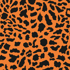 Leopard print, seamless pattern. Skin of cheetah, leopard. Fashionable fabric, elegant animal background. Exotic wild animal spots. Vector orange texture