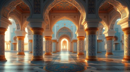 Fototapeta premium Elegant Golden Mosque Illustration for Ramadan Celebrations - Perfect for Festive Designs and Greeting Cards