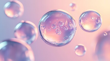 Floating bubbles on soft pink backdrop.