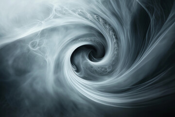 Obraz premium A swirling vortex of silver smoke, spirals toward the center of the composition, with a dark, matte background