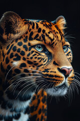 Obraz premium A close up of a jaguar's face with a black background