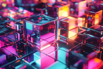 Neon glowing cubes in a futuristic layout