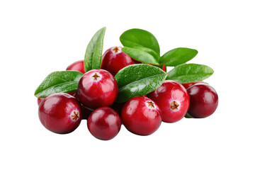 Fresh cranberries with green leaves, vibrant red color, and glossy texture create delightful and healthy visual. Perfect for holiday recipes and festive decorations
