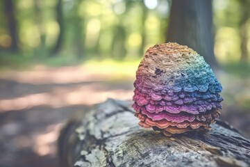 Vibrant layered mushroom in a forest setting for nature art and decor