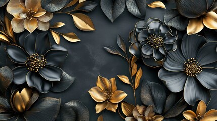 Elegant black and gold floral design on dark background